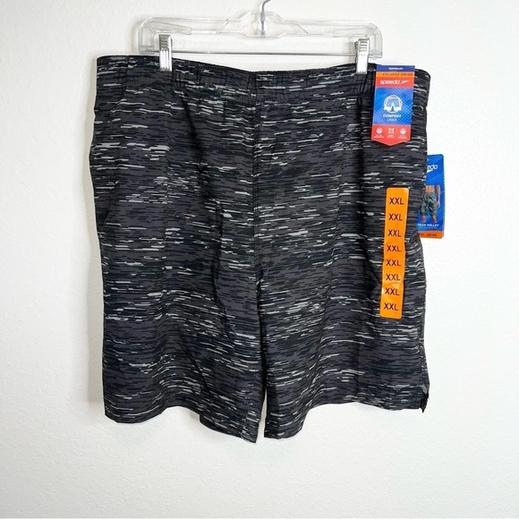 Speedo Shorts Men XXL Swim Trunks 38 40 Printed Gray Black Techvolley Lined  B13 - Picture 1 of 9
